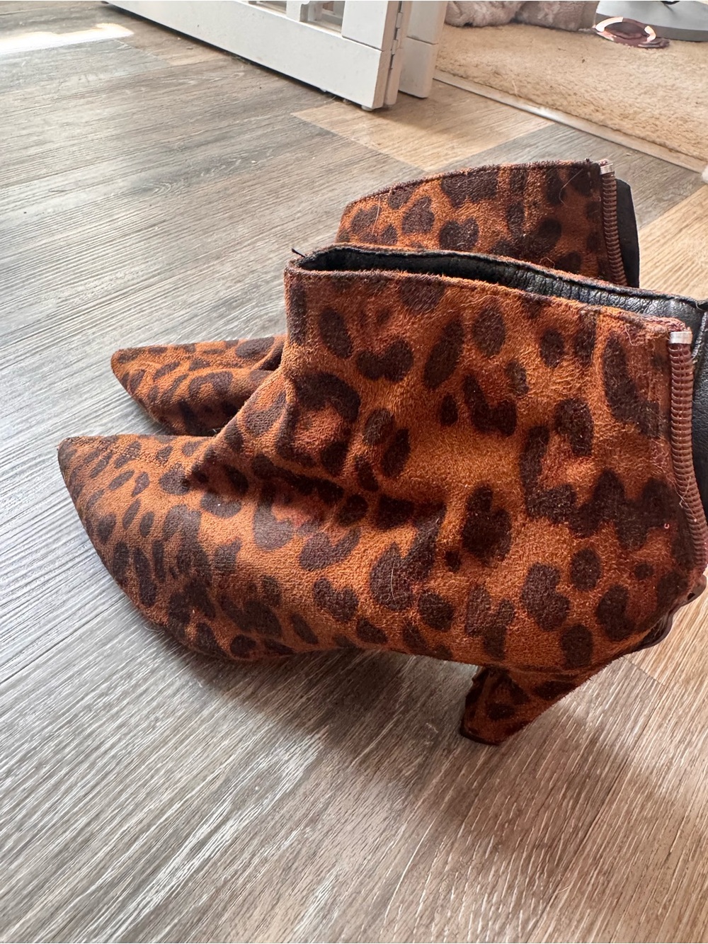 SHEIN Leopard Print Pointed Ankle Booties in Brown